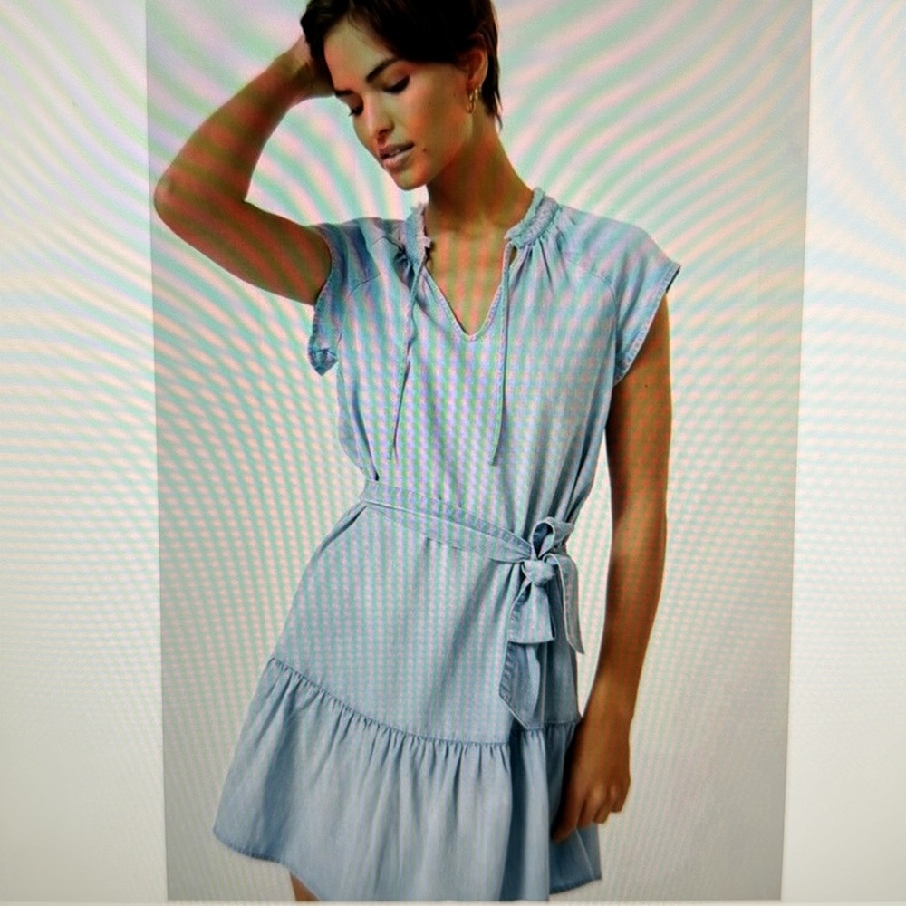 Cloth & Stone Ruffled Neck Denim Dress. Size Large